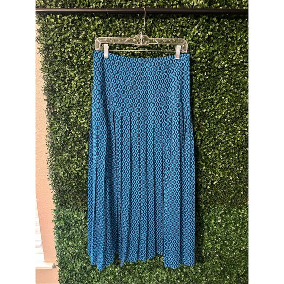 ME+EM Blue Geometric Print Pleated Midi Lined Skirt Size US 6 - Picture 1 of 3